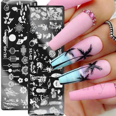 Nail Art Stamp Plate Leaf Flower Geometry Letter Template Stamping Abstract Face Beach Summer θεματικό Εργαλεία μανικιούρ SASU01-08