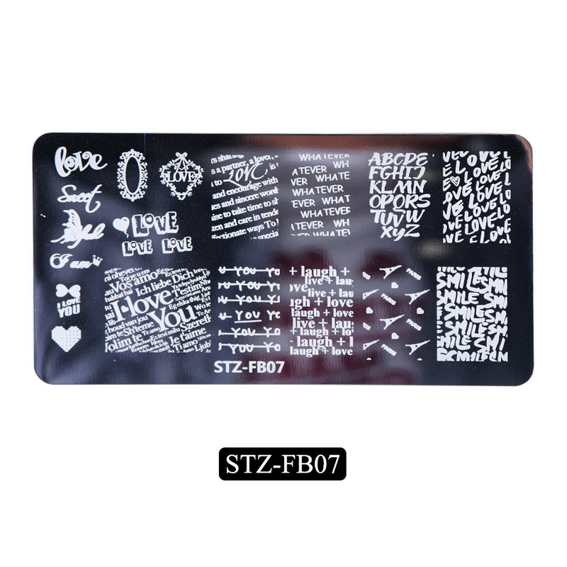 Vēstules Stāsts Nagu apzīmogošanas plāksnes Ziedi Sirds attēls Nagu mākslas zīmogi Veidnes Polijas apdrukas trafareti Manikīrs TRSTZFB01-19