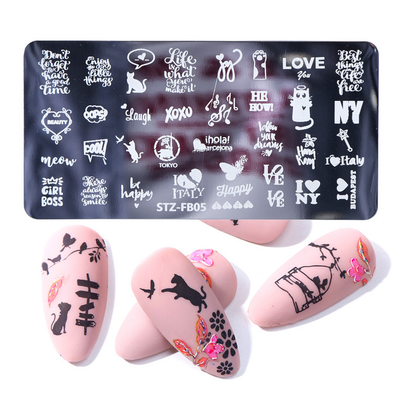 Vēstules Stāsts Nagu apzīmogošanas plāksnes Ziedi Sirds attēls Nagu mākslas zīmogi Veidnes Polijas apdrukas trafareti Manikīrs TRSTZFB01-19