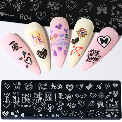 Doska na razenie nechtov s láskou a srdcom, vlnovkou, ružovým bozkom, anglickými znakmi, šablónami pečiatok na zdobenie nechtov na Valentína