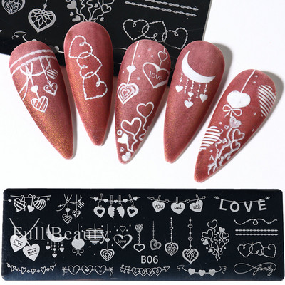 Doska na razenie nechtov s láskou a srdcom, vlnovkou, ružovým bozkom, anglickými znakmi, šablónami pečiatok na zdobenie nechtov na Valentína