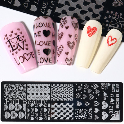 Doska na razenie nechtov s láskou a srdcom, vlnovkou, ružovým bozkom, anglickými znakmi, šablónami pečiatok na zdobenie nechtov na Valentína