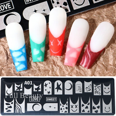 Doska na razenie nechtov s láskou a srdcom, vlnovkou, ružovým bozkom, anglickými znakmi, šablónami pečiatok na zdobenie nechtov na Valentína