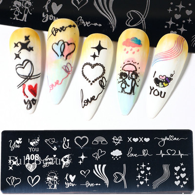 Doska na razenie nechtov s láskou a srdcom, vlnovkou, ružovým bozkom, anglickými znakmi, šablónami pečiatok na zdobenie nechtov na Valentína