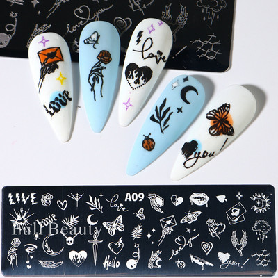 Doska na razenie nechtov s láskou a srdcom, vlnovkou, ružovým bozkom, anglickými znakmi, šablónami pečiatok na zdobenie nechtov na Valentína
