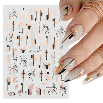 Autocolant pentru unghii cu benzi de graffiti Rose Gold Abstractline Fashion Slider 3D pentru manichiură Lac Tattoo Nail Art Decoratiuni LASTZSJ007