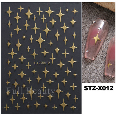 3D sjajne zvijezde klizači za nokte Y2K srebrni privjesci za nokte Naljepnice s metalnim efektom Zlatno srebrna ljepljiva naljepnica Dekor FBSTZ-X006