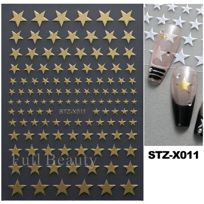 3D sjajne zvijezde klizači za nokte Y2K srebrni privjesci za nokte Naljepnice s metalnim efektom Zlatno srebrna ljepljiva naljepnica Dekor FBSTZ-X006