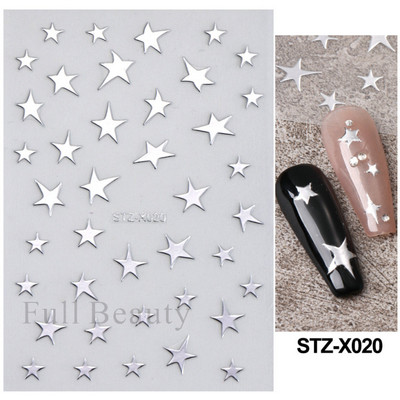3D sjajne zvijezde klizači za nokte Y2K srebrni privjesci za nokte Naljepnice s metalnim efektom Zlatno srebrna ljepljiva naljepnica Dekor FBSTZ-X006