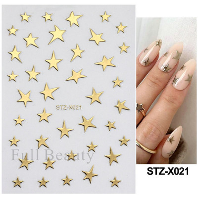 3D sjajne zvijezde klizači za nokte Y2K srebrni privjesci za nokte Naljepnice s metalnim efektom Zlatno srebrna ljepljiva naljepnica Dekor FBSTZ-X006