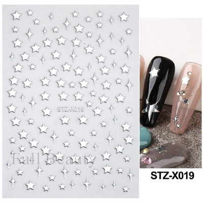 3D sjajne zvijezde klizači za nokte Y2K srebrni privjesci za nokte Naljepnice s metalnim efektom Zlatno srebrna ljepljiva naljepnica Dekor FBSTZ-X006