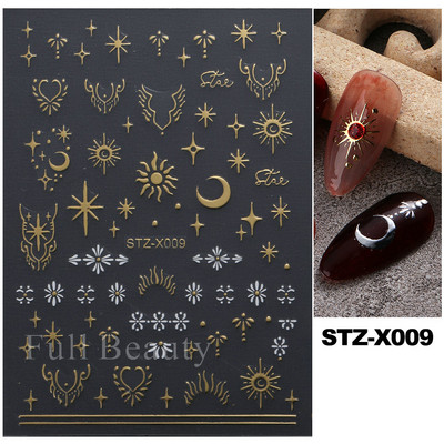 3D sjajne zvijezde klizači za nokte Y2K srebrni privjesci za nokte Naljepnice s metalnim efektom Zlatno srebrna ljepljiva naljepnica Dekor FBSTZ-X006