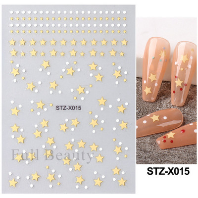 3D sjajne zvijezde klizači za nokte Y2K srebrni privjesci za nokte Naljepnice s metalnim efektom Zlatno srebrna ljepljiva naljepnica Dekor FBSTZ-X006