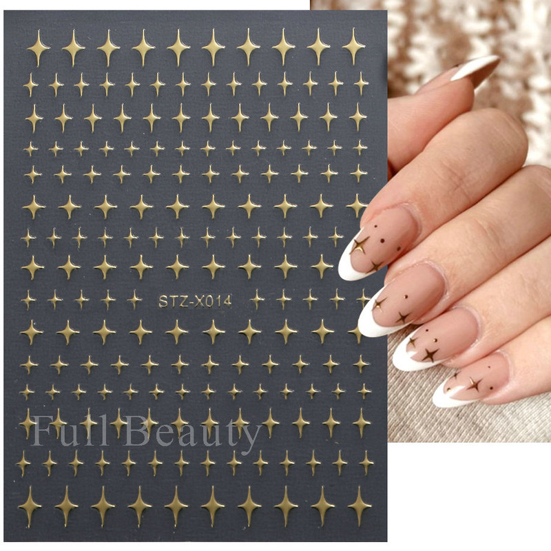 3D sjajne zvijezde klizači za nokte Y2K srebrni privjesci za nokte Naljepnice s metalnim efektom Zlatno srebrna ljepljiva naljepnica Dekor FBSTZ-X006