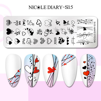 NICOLE DIARY Kļavu lapu nagu apzīmogošanas plāksnes Rudens lapas Dizains Polish Trafarets Nail Art Printing Gel Polish Template Veidņu rīks