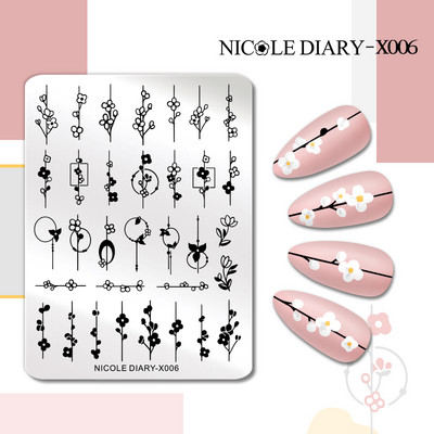 NICOLE DIARY Kļavu lapu nagu apzīmogošanas plāksnes Rudens lapas Dizains Polish Trafarets Nail Art Printing Gel Polish Template Veidņu rīks