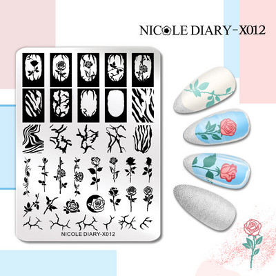 NICOLE DIARY Kļavu lapu nagu apzīmogošanas plāksnes Rudens lapas Dizains Polish Trafarets Nail Art Printing Gel Polish Template Veidņu rīks