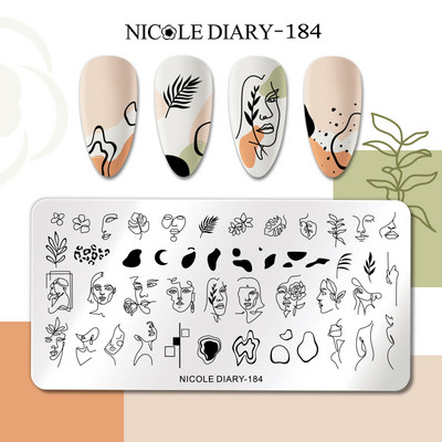 NICOLE DIARY Kļavu lapu nagu apzīmogošanas plāksnes Rudens lapas Dizains Polish Trafarets Nail Art Printing Gel Polish Template Veidņu rīks