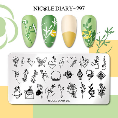 NICOLE DIARY Kļavu lapu nagu apzīmogošanas plāksnes Rudens lapas Dizains Polish Trafarets Nail Art Printing Gel Polish Template Veidņu rīks
