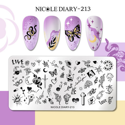 NICOLE DIARY Kļavu lapu nagu apzīmogošanas plāksnes Rudens lapas Dizains Polish Trafarets Nail Art Printing Gel Polish Template Veidņu rīks