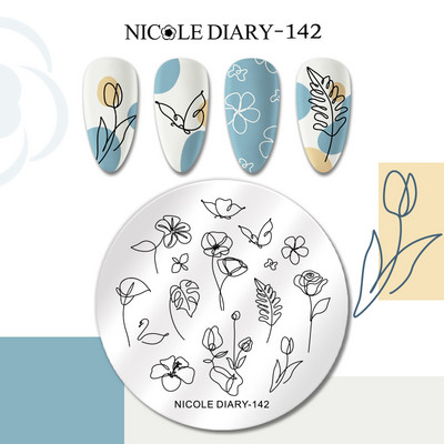 NICOLE DIARY Kļavu lapu nagu apzīmogošanas plāksnes Rudens lapas Dizains Polish Trafarets Nail Art Printing Gel Polish Template Veidņu rīks