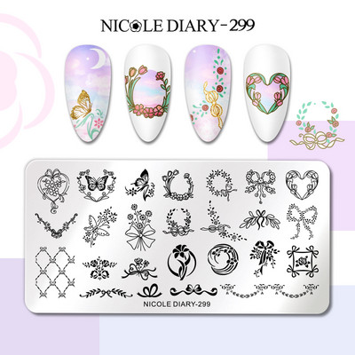 NICOLE DIARY Kļavu lapu nagu apzīmogošanas plāksnes Rudens lapas Dizains Polish Trafarets Nail Art Printing Gel Polish Template Veidņu rīks
