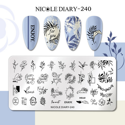 NICOLE DIARY Kļavu lapu nagu apzīmogošanas plāksnes Rudens lapas Dizains Polish Trafarets Nail Art Printing Gel Polish Template Veidņu rīks