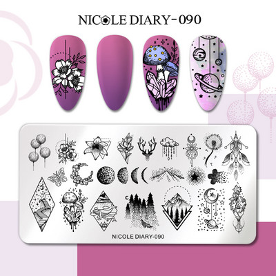 NICOLE DIARY Kļavu lapu nagu apzīmogošanas plāksnes Rudens lapas Dizains Polish Trafarets Nail Art Printing Gel Polish Template Veidņu rīks