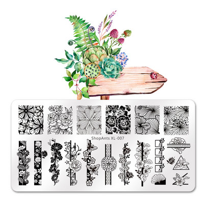 VeikalsAnts Čūskas āda Aligators Nagu mākslas zīmogplāksne Ziedu attēls Dabisku rakstu apdruka Trafaretu nagu zīmogu veidnes