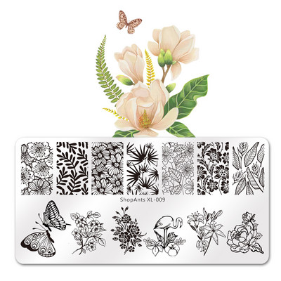 VeikalsAnts Čūskas āda Aligators Nagu mākslas zīmogplāksne Ziedu attēls Dabisku rakstu apdruka Trafaretu nagu zīmogu veidnes