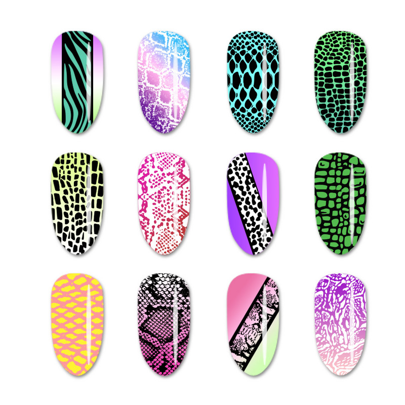 VeikalsAnts Čūskas āda Aligators Nagu mākslas zīmogplāksne Ziedu attēls Dabisku rakstu apdruka Trafaretu nagu zīmogu veidnes