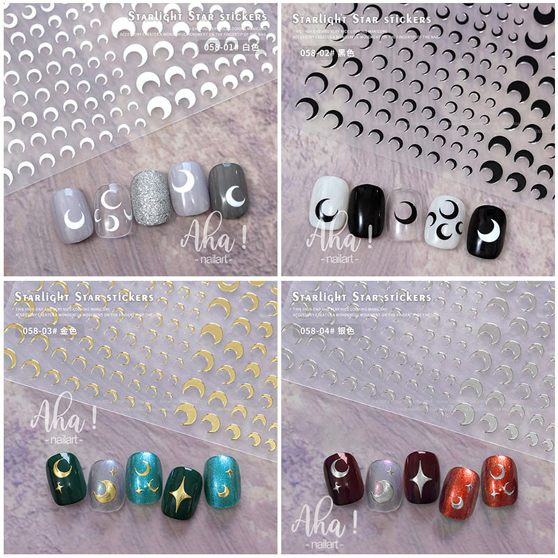 1PC AHA Mjesec/Zvijezda/Križ 3D bronzane naljepnice za nokte 8*10cm Zlatne/Srebrne naljepnice za nokte Zvijezda u obliku križa Laserska zvijezda/Mjesec klizač za manikuru