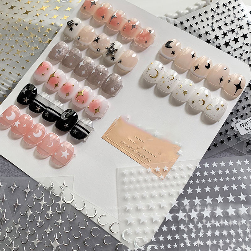 1PC AHA Mjesec/Zvijezda/Križ 3D bronzane naljepnice za nokte 8*10cm Zlatne/Srebrne naljepnice za nokte Zvijezda u obliku križa Laserska zvijezda/Mjesec klizač za manikuru