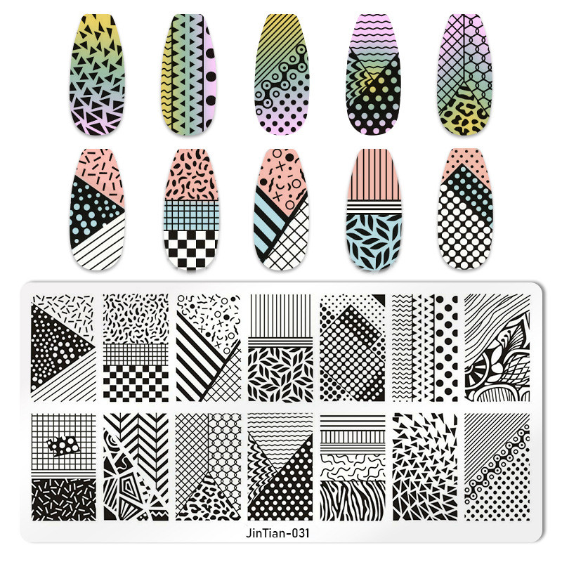 1 gab Nail Art zīmoga plāksne ģeometriskā līnija DIY štancēšanas attēla plāksne 6 * 12 cm nagu štancēšanas plāksne nerūsējošā tērauda plāksnes trafarets JTY150