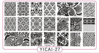 Čipkované doštičky na pečiatkovanie nechtov s geometrickými vzormi kvetov, listov, mačky a vtákov, šablóny na pečiatkovanie na nechty, šablóny na potlač lakov, nástroje na manikúru
