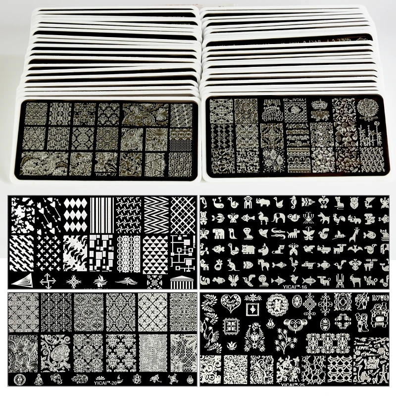 Plăci pentru ștanțarea unghiilor din dantelă, frunze de flori geometrice, pisică, pasăre, șabloane de ștampile pentru arta unghiilor, șabloane de imprimare pentru polonez, instrumente de manichiură