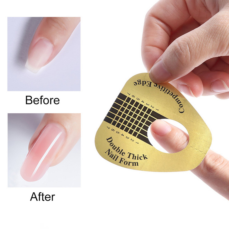 50-100gab. Nagu formas pagarināšanai gēls French Nail Art pagarināt uzlīmes veidnes trafaretu uzgaļi manikīra piederumi instrumenti JINJ071-1
