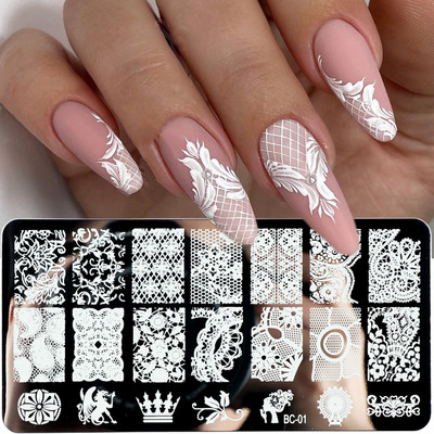 12x6cm Nail Art Ploče za žigosanje Latice od čipke Leptir Mandala Biljke Predložak za apstraktne pečate Šablone za ispis laka Kalupi BEBC