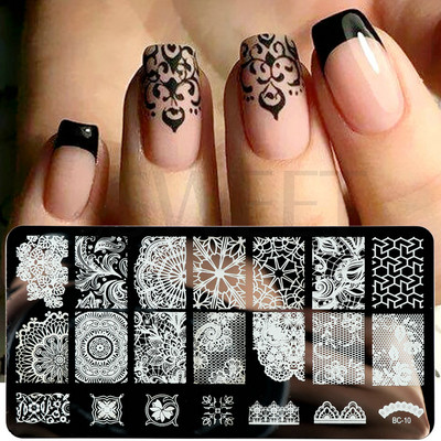 12x6cm Nail Art Ploče za žigosanje Latice od čipke Leptir Mandala Biljke Predložak za apstraktne pečate Šablone za ispis laka Kalupi BEBC