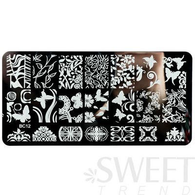 12x6cm Nail Art Ploče za žigosanje Latice od čipke Leptir Mandala Biljke Predložak za apstraktne pečate Šablone za ispis laka Kalupi BEBC