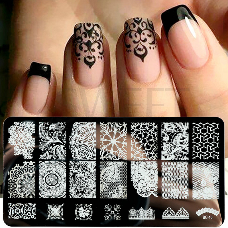 12x6cm Nail Art Ploče za žigosanje Latice od čipke Leptir Mandala Biljke Predložak za apstraktne pečate Šablone za ispis laka Kalupi BEBC
