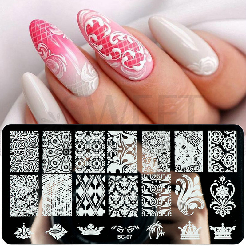 12x6cm Nail Art Ploče za žigosanje Latice od čipke Leptir Mandala Biljke Predložak za apstraktne pečate Šablone za ispis laka Kalupi BEBC