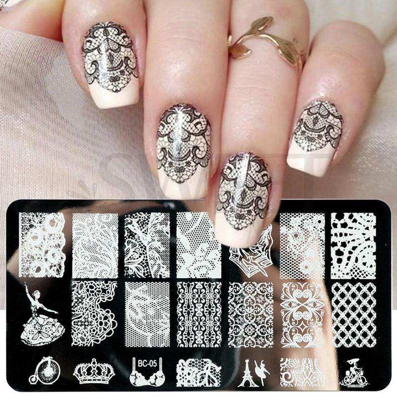 12x6cm Nail Art Ploče za žigosanje Latice od čipke Leptir Mandala Biljke Predložak za apstraktne pečate Šablone za ispis laka Kalupi BEBC