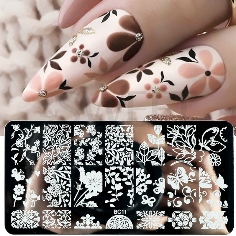 12x6cm Nail Art Ploče za žigosanje Latice od čipke Leptir Mandala Biljke Predložak za apstraktne pečate Šablone za ispis laka Kalupi BEBC