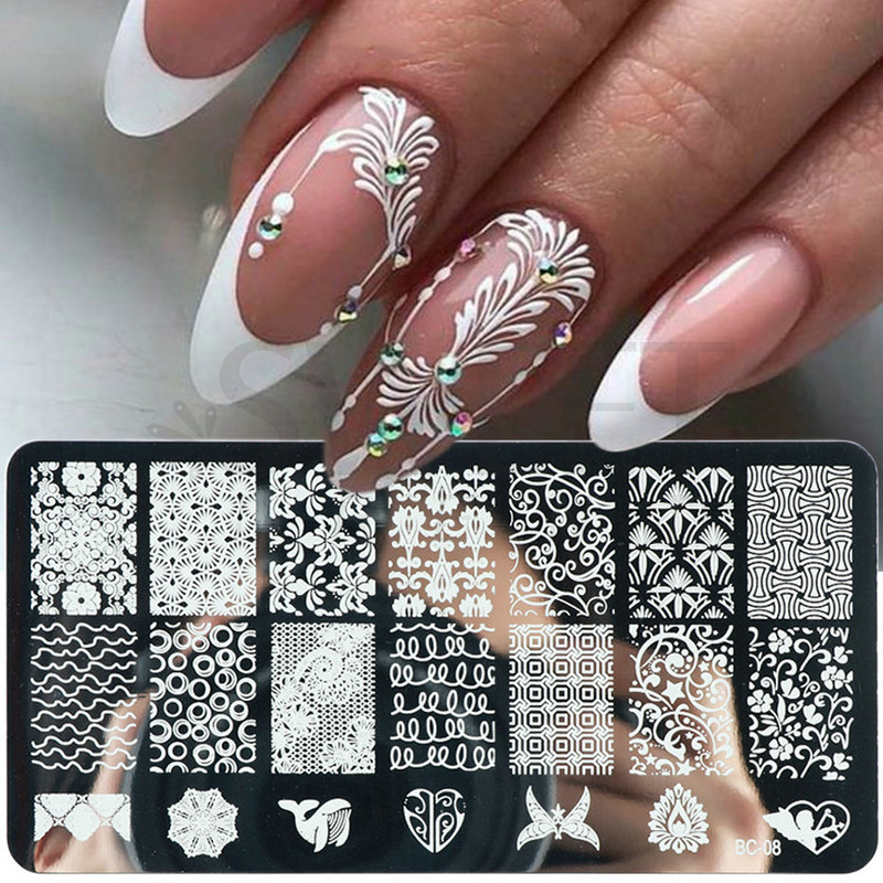 12x6cm Nail Art Ploče za žigosanje Latice od čipke Leptir Mandala Biljke Predložak za apstraktne pečate Šablone za ispis laka Kalupi BEBC