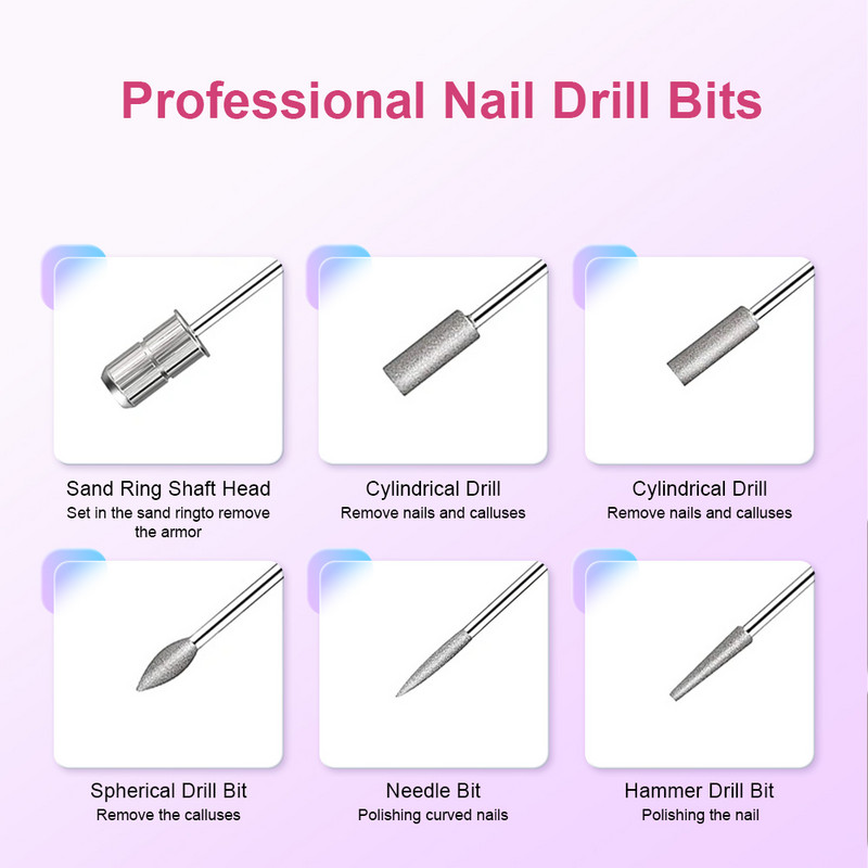 CNHIDS profesionalna električna bušilica za nokte Alati za manikuru Set bušilica za pedikuru Prijenosna turpija za nokte Oprema za bušilicu za nokte