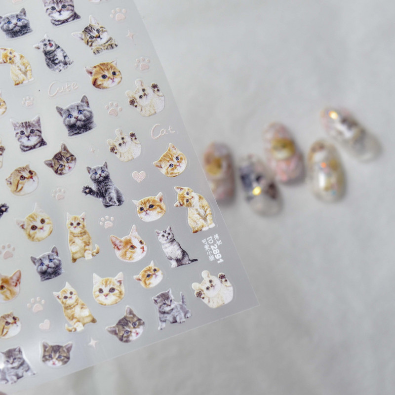 Tanka i čvrsta, slatka mačkica, mačka panda, naljepnica za nokte, visokokvalitetni dizajn, ljepljive naljepnice, ukrasi za nokte T-2908