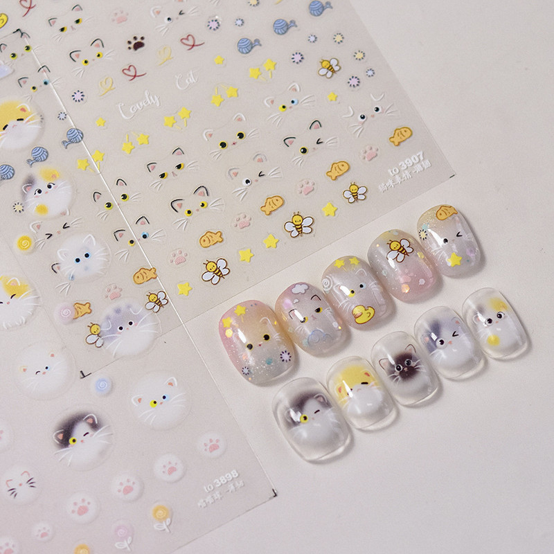 Tanka i čvrsta, slatka mačkica, mačka panda, naljepnica za nokte, visokokvalitetni dizajn, ljepljive naljepnice, ukrasi za nokte T-2908