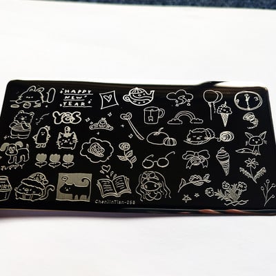 Inimă drăguță, flori, plăci de ștanțare a unghiilor, imprimeu cu înger, imagine personaj de desene animate drăguț, șablon din oțel inoxidabil pentru unghii