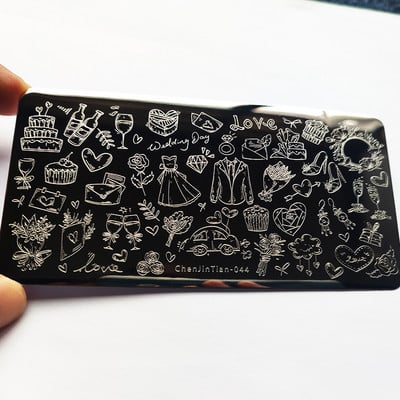 Inimă drăguță, flori, plăci de ștanțare a unghiilor, imprimeu cu înger, imagine personaj de desene animate drăguț, șablon din oțel inoxidabil pentru unghii